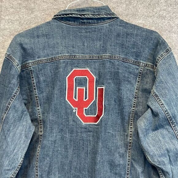 NWT WRANGLER X COLOSSEUM Oklahoma Jean Jacket Women's Large Blue Sooners OU New - Picture 13 of 16